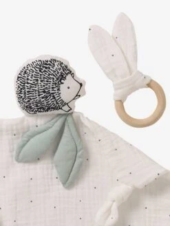 Doudou Carré En Coton Bio* Et Polyester + Hochet Rond LOVELY NATURE Blanc Moyen Uni Avec Decor - Vertbaudet -Enfant Jouet Boutique doudou carre en coton bio et polyester hochet rond lovely nature 2