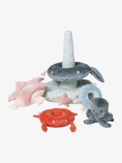 Tour à Empiler En Tissu SOUS L'OCÉAN Gris - Vertbaudet -Enfant Jouet Boutique tour a empiler en tissu sous locean 2